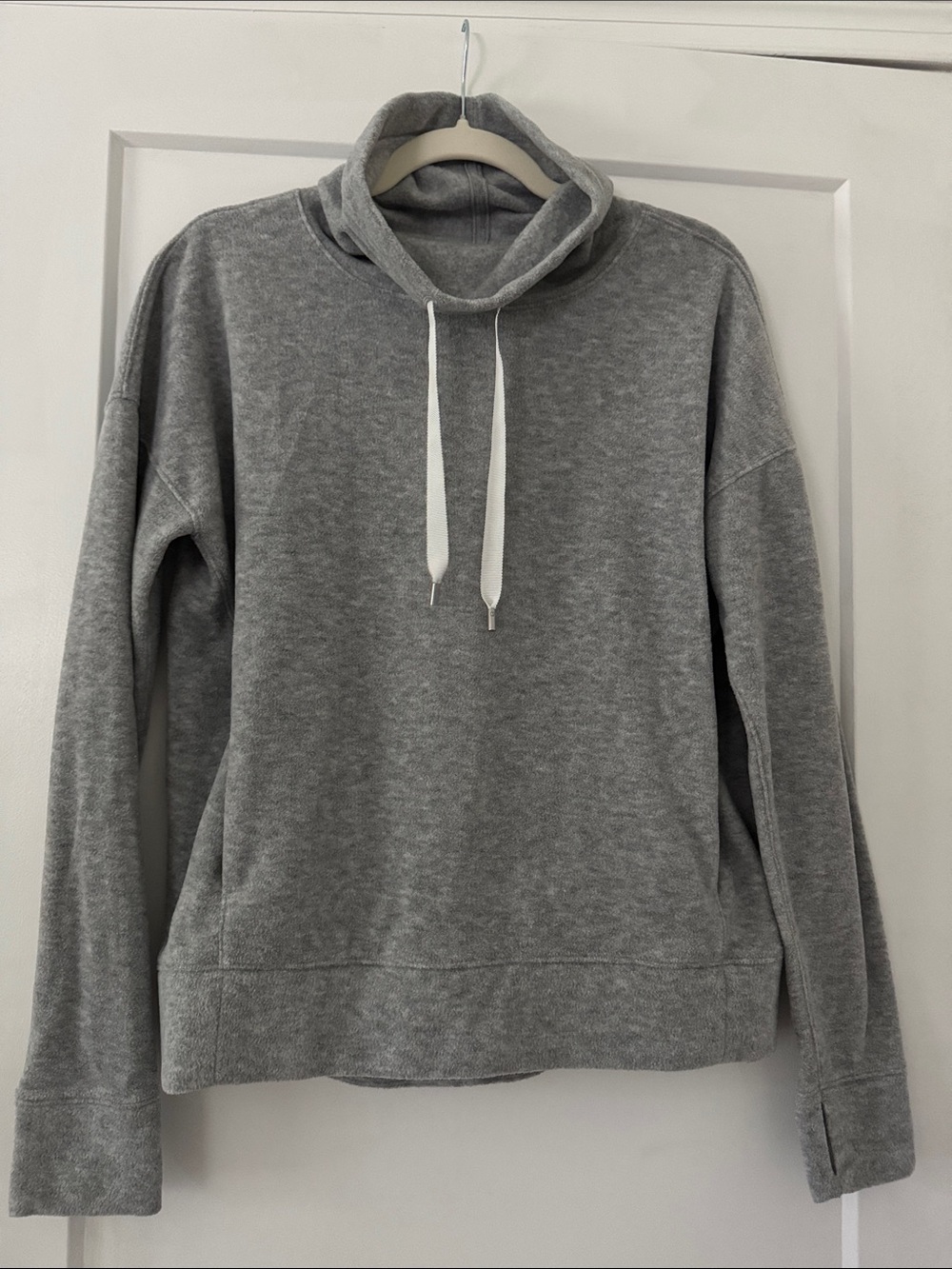 lululemon athletica Gray Funnel Neck Sweatshirt with White Drawstrings